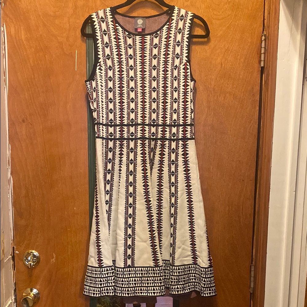Vince Camuto Cream and Black Sheath Midi Dress
